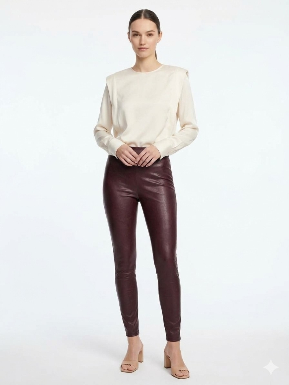 WHBM Faux Leather Runway Leggings in Burgundy Cabernet High Waisted Size 4